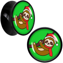 Load image into Gallery viewer, Holiday Santa Sloth Black Acrylic Saddle Plug Set by Onyx O