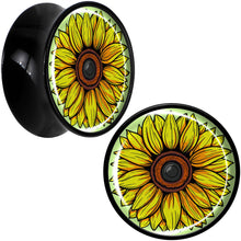 Load image into Gallery viewer, Blossom Creation Yellow Sunflower Black Acrylic Saddle Plug Set by Onyx O