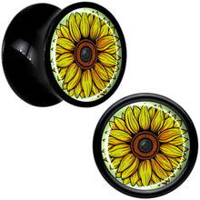 Load image into Gallery viewer, Blossom Creation Yellow Sunflower Black Acrylic Saddle Plug Set by Onyx O