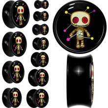 Load image into Gallery viewer, 0G Voodoo Doll Black Acrylic Saddle Plug Set by Onyx O