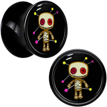 Load image into Gallery viewer, 0G Voodoo Doll Black Acrylic Saddle Plug Set by Onyx O