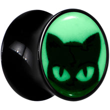 Load image into Gallery viewer, Black Acrylic Glow in the Dark Peeking Cat Double Flare Plug Set by Onyx O