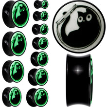 Load image into Gallery viewer, 0G Glow in the Dark Fishbowl Kitty Cat Black Acrylic Saddle Plug Set by Onyx O