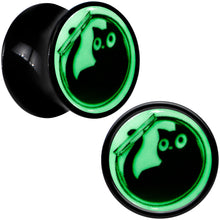 Load image into Gallery viewer, 0G Glow in the Dark Fishbowl Kitty Cat Black Acrylic Saddle Plug Set by Onyx O