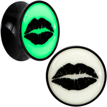 Load image into Gallery viewer, Black Acrylic Lipstick Kiss Glow in Dark Double Flare Plug Set by Onyx O