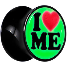 Load image into Gallery viewer, Black Acrylic I Love Me Glow in the Dark Double Flare Plug Set by Onyx O