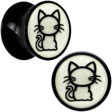 Load image into Gallery viewer, Glow in the Dark Kitty Cat Black Acrylic Saddle Plug Set 8mm to 20mm by Onyx O