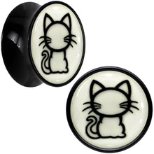 Load image into Gallery viewer, Glow in the Dark Kitty Cat Black Acrylic Saddle Plug Set 8mm to 20mm by Onyx O