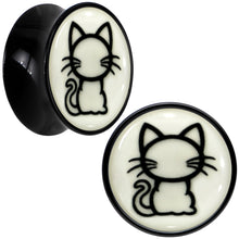 Load image into Gallery viewer, Glow in the Dark Kitty Cat Black Acrylic Saddle Plug Set 8mm to 20mm by Onyx O