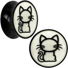 Load image into Gallery viewer, Glow in the Dark Kitty Cat Black Acrylic Saddle Plug Set 8mm to 20mm by Onyx O