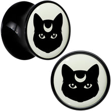 Load image into Gallery viewer, Glow in the Dark Mystic Kitty Cat Black Acrylic Saddle Plug Set by Onyx O