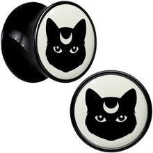 Load image into Gallery viewer, Glow in the Dark Mystic Kitty Cat Black Acrylic Saddle Plug Set by Onyx O