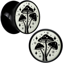 Load image into Gallery viewer, Glow in the Dark Mystic Mushroom Black Acrylic Saddle Plug Set by Onyx O