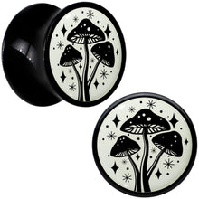 Load image into Gallery viewer, Glow in the Dark Mystic Mushroom Black Acrylic Saddle Plug Set by Onyx O