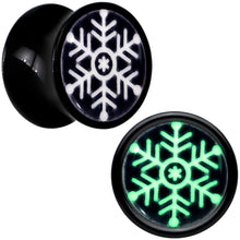 Load image into Gallery viewer, Glow in the Dark Holiday Snowflake Black Acrylic Saddle Plug Set by Onyx O
