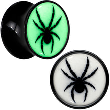 Load image into Gallery viewer, Black Acrylic Widow Spider Glow in the Dark Double Flare Plug Set by Onyx O