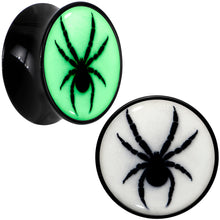 Load image into Gallery viewer, Black Acrylic Widow Spider Glow in the Dark Double Flare Plug Set by Onyx O