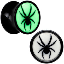 Load image into Gallery viewer, Black Acrylic Widow Spider Glow in the Dark Double Flare Plug Set by Onyx O