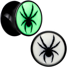 Load image into Gallery viewer, Black Acrylic Widow Spider Glow in the Dark Double Flare Plug Set by Onyx O