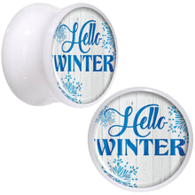 Load image into Gallery viewer, Hello Winter Snowflake White Acrylic Saddle Plug Set Sizes 5mm to 20mm