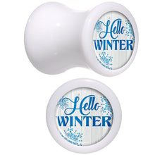 Load image into Gallery viewer, Hello Winter Snowflake White Acrylic Saddle Plug Set Sizes 5mm to 20mm