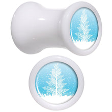 Load image into Gallery viewer, Winter Snow Covered Tree White Acrylic Saddle Plug Set Sizes 5mm to 20mm