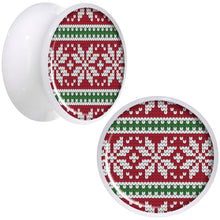 Load image into Gallery viewer, Red Green Christmas Sweater White Acrylic Saddle Plug Set Sizes 5mm to 20mm