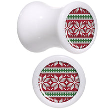Load image into Gallery viewer, Red Green Christmas Sweater White Acrylic Saddle Plug Set Sizes 5mm to 20mm