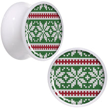 Load image into Gallery viewer, Green Red Christmas Sweater White Acrylic Saddle Plug Set Sizes 5mm to 20mm