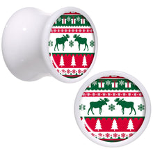Load image into Gallery viewer, Ugly Christmas Sweater White Acrylic Saddle Plug Set Sizes 5mm to 20mm
