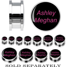 Load image into Gallery viewer, Custom No.1 Black Pink Steel Screw Fit Personalized Plug - buy 2 for a pair
