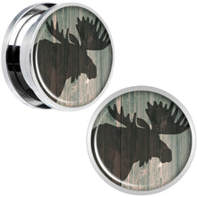 Load image into Gallery viewer, Holiday Rustic Wood Moose Screw Fit Plug Set Sizes 5mm to 20mm