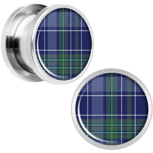 Load image into Gallery viewer, Holiday Blue Green Plaid Screw Fit Plug Set Sizes 5mm to 20mm