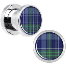 Load image into Gallery viewer, Holiday Blue Green Plaid Screw Fit Plug Set Sizes 5mm to 20mm