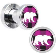 Load image into Gallery viewer, Pink Black Plaid Polar Bear Screw Fit Plug Set Sizes 5mm to 20mm