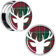 Load image into Gallery viewer, Red Green Plaid Reindeer Screw Fit Plug Set Sizes 5mm to 20mm