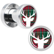 Load image into Gallery viewer, Red Green Plaid Reindeer Screw Fit Plug Set Sizes 5mm to 20mm