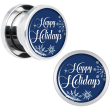 Load image into Gallery viewer, Happy Holidays Snowflake Screw Fit Plug Set Sizes 6mm to 20mm