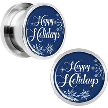 Load image into Gallery viewer, Happy Holidays Snowflake Screw Fit Plug Set Sizes 6mm to 20mm