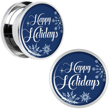 Load image into Gallery viewer, Happy Holidays Snowflake Screw Fit Plug Set Sizes 6mm to 20mm