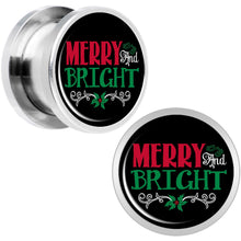 Load image into Gallery viewer, Christmas Merry and Bright Screw Fit Plug Set Sizes 6mm to 20mm