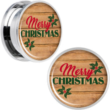 Load image into Gallery viewer, Rustic Wood Merry Christmas Screw Fit Plug Set Sizes 6mm to 20mm