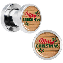 Load image into Gallery viewer, Rustic Wood Merry Christmas Screw Fit Plug Set Sizes 6mm to 20mm