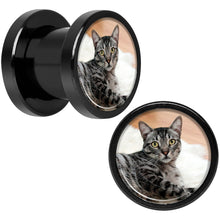 Load image into Gallery viewer, Anodized Black Titanium Custom Photo Screw Fit Plug - buy 2 for a pair