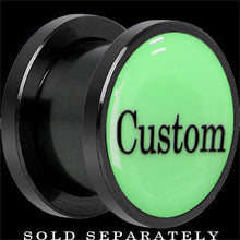 Load image into Gallery viewer, Custom Personalized Glow in the Dark Screw Fit Plug in Anodized Black Titanium - buy 2 for a pair