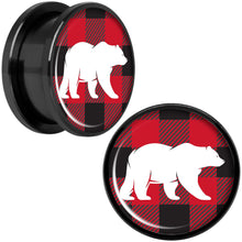 Load image into Gallery viewer, Red Black Plaid Polar Bear Black Screw Fit Plug Set Sizes 5mm to 20mm