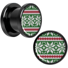 Load image into Gallery viewer, Green Red Christmas Sweater Black Screw Fit Plug Set Sizes 5mm to 20mm
