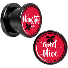 Load image into Gallery viewer, Red Holiday Naughtyy and Nice Black Screw Fit Plug Set Sizes 6mm to 20mm