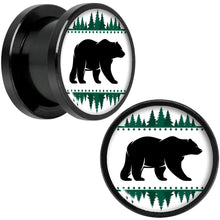 Load image into Gallery viewer, Winter Polar Bear in Woods Black Screw Fit Plug Set Sizes 5mm to 20mm