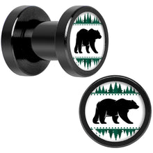 Load image into Gallery viewer, Winter Polar Bear in Woods Black Screw Fit Plug Set Sizes 5mm to 20mm